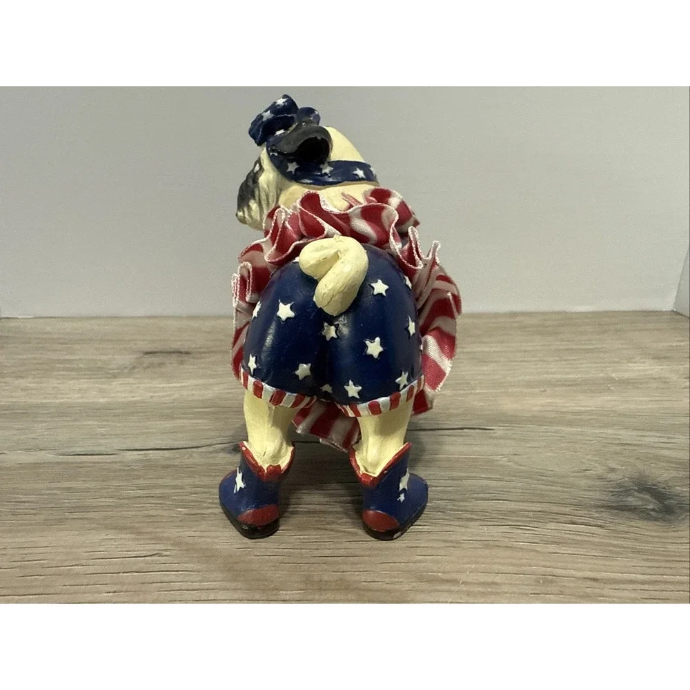 Westland Giftware Pugnacious Patriotic Pug Red White Blue Ruffles and Boots